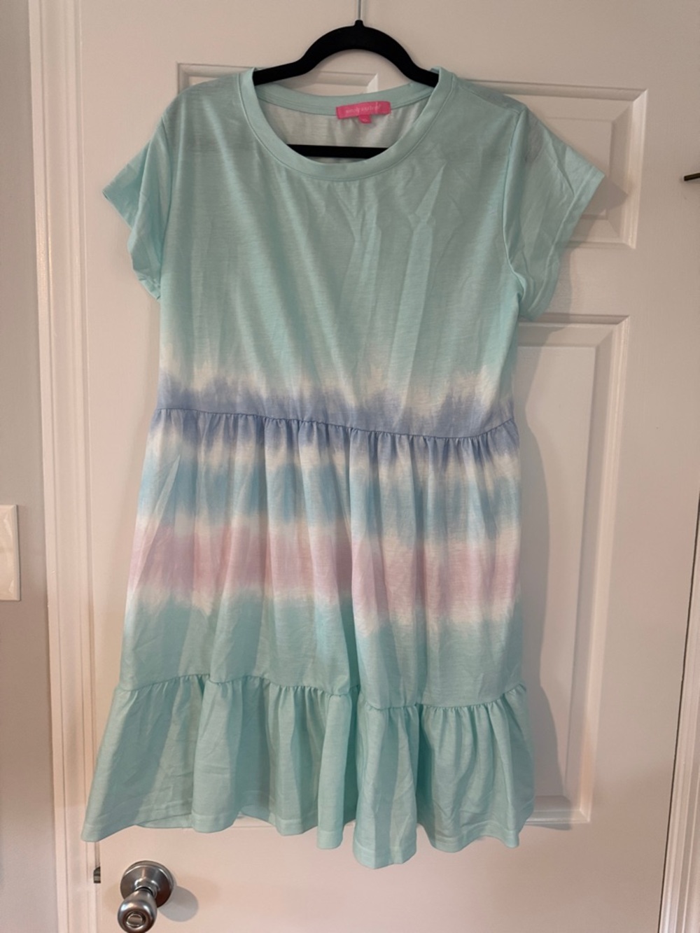 Simply Southern Mint Aqua Tie-Dye Tiered Women’s Casual Dress